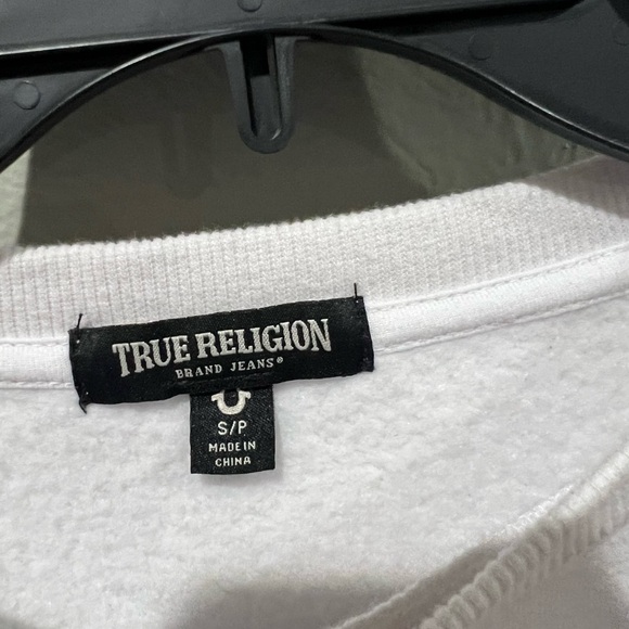 True Religion Women's White Sweater with Pink Logo Like New Worn Once Oversized - Picture 2 of 3
